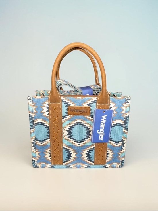 Wrangler Handbags - Wrangler Blue and Brown Tote Bags with Geometric Design